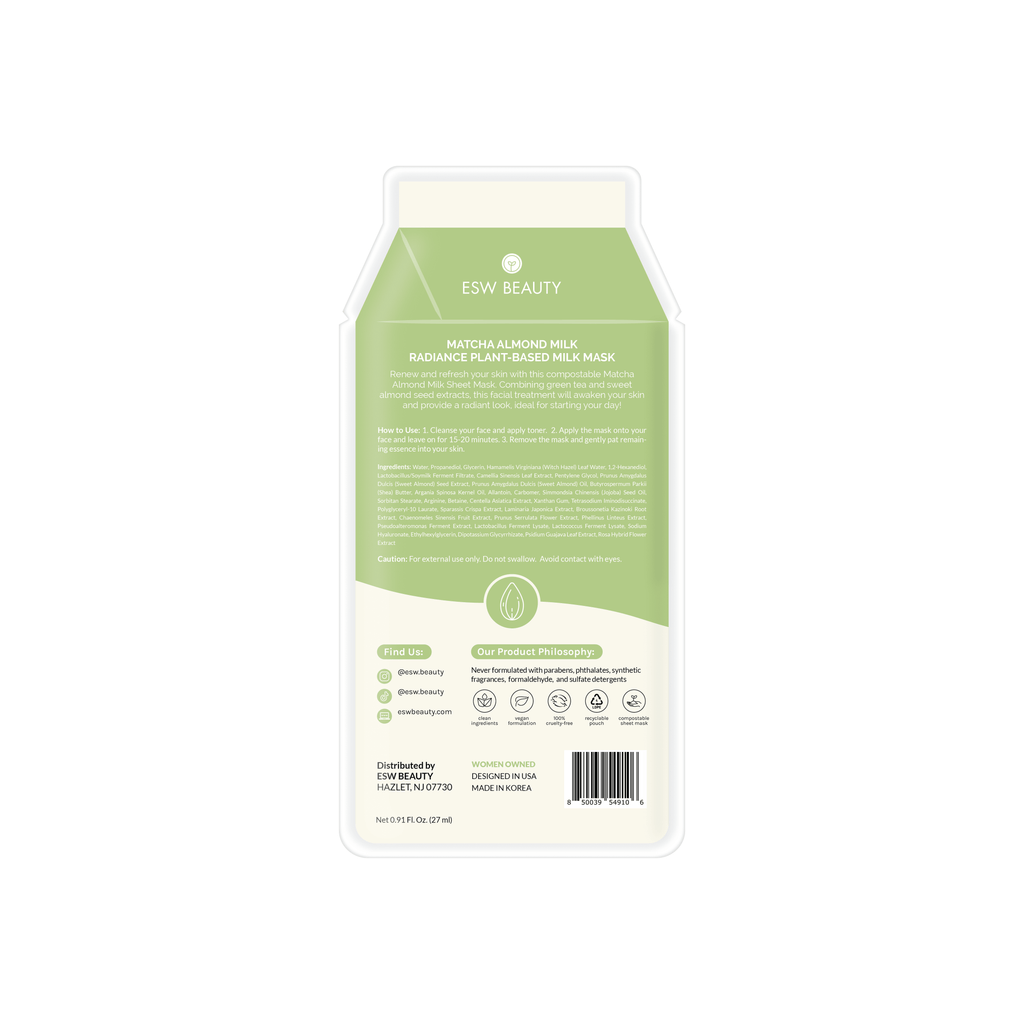 Matcha Almond Milk Radiance Plant-Based Milk Sheet Mask - Awear